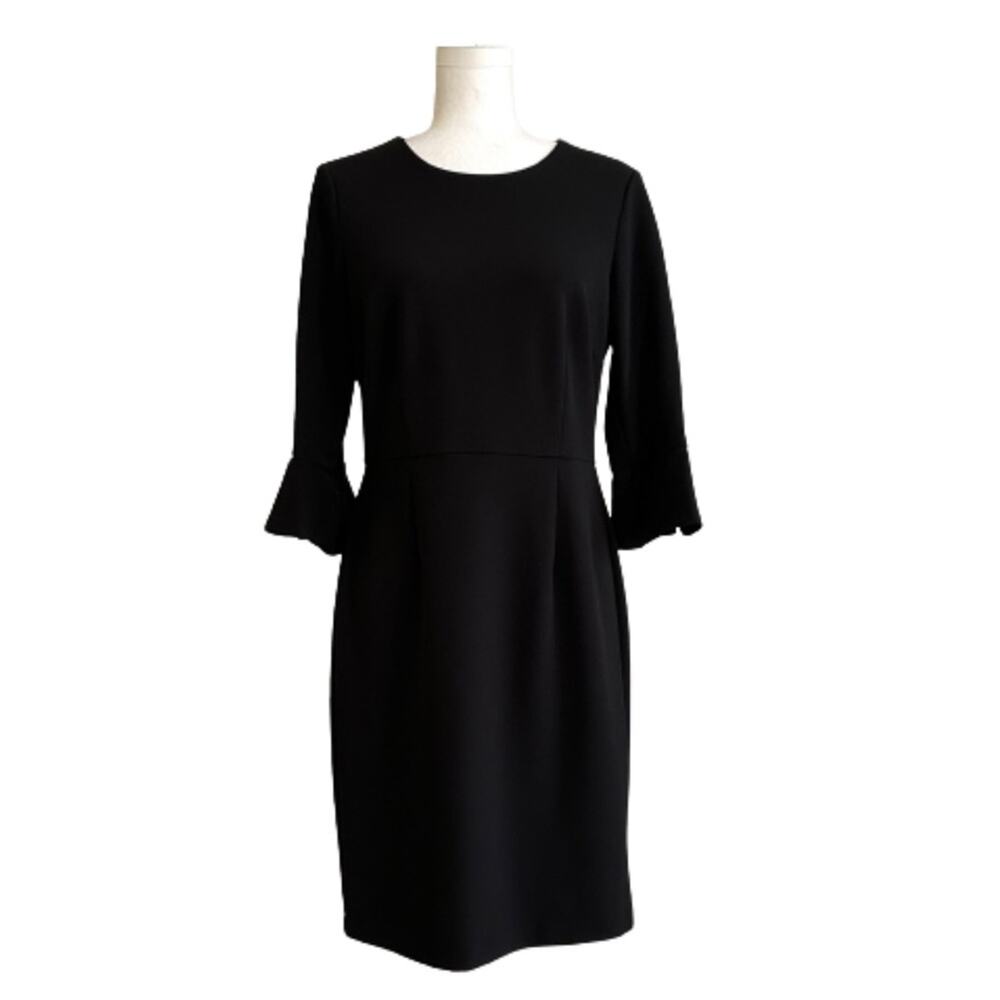 Donna Morgan Dress Black Crepe 3/4 Bell Sleeve Sheath Little Black Dress Size 8